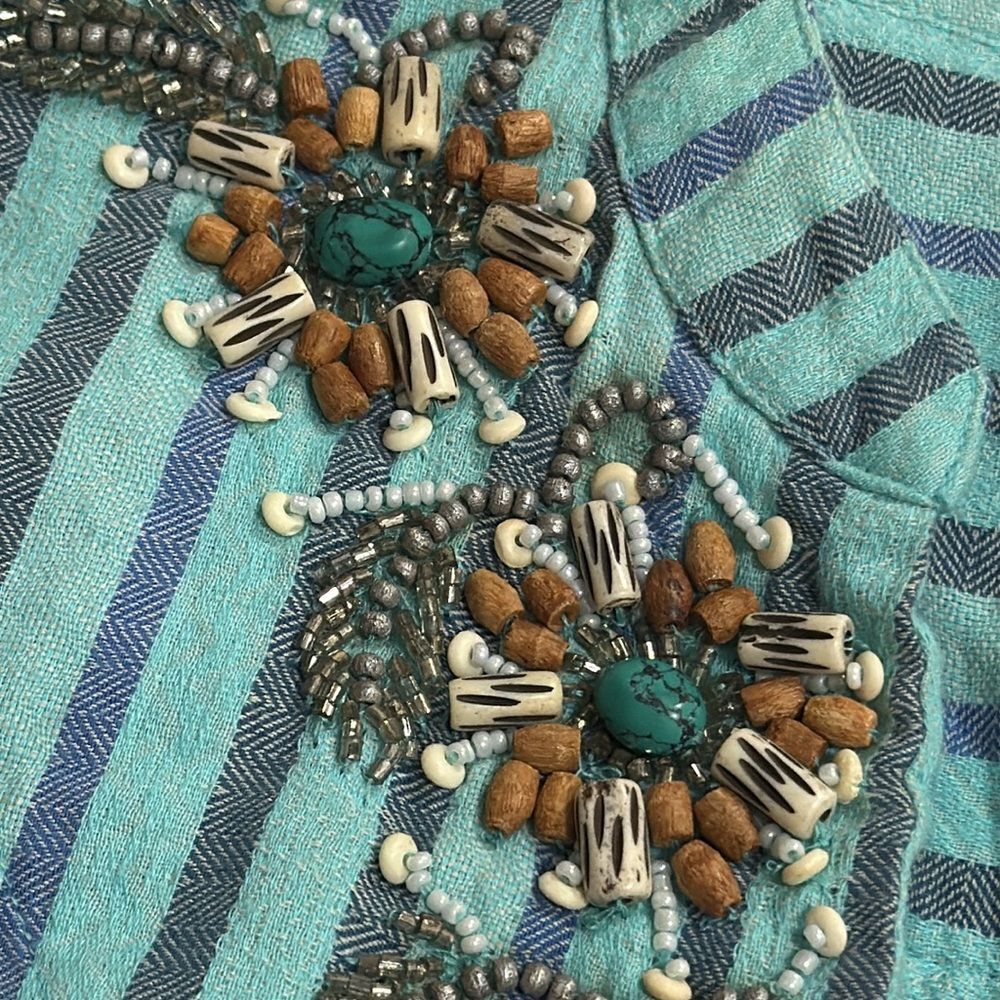 (H1) Soft Surroundings Turquoise Striped Embroidered Tunic, Sz M - Picture 13 of 15